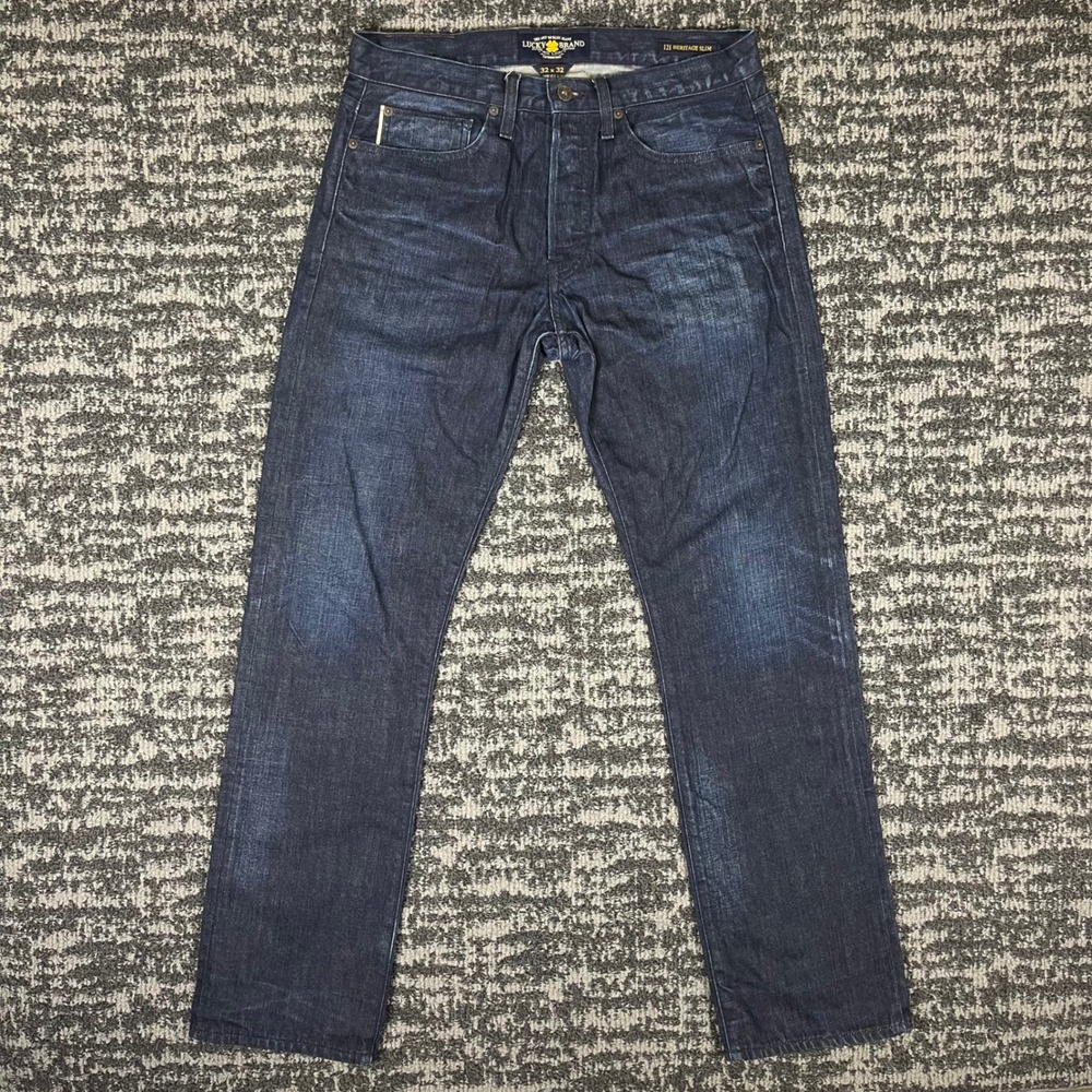Lucky Brand 121 Heritage Slim Jeans Mens 32x32 Dark Indigo Denim Button Fly
